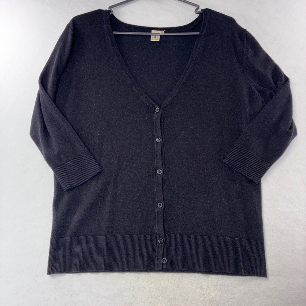 415 14 & Union Cardigan XL Black 3/4 Sleeve V-Neck Button Front Rayon Blend